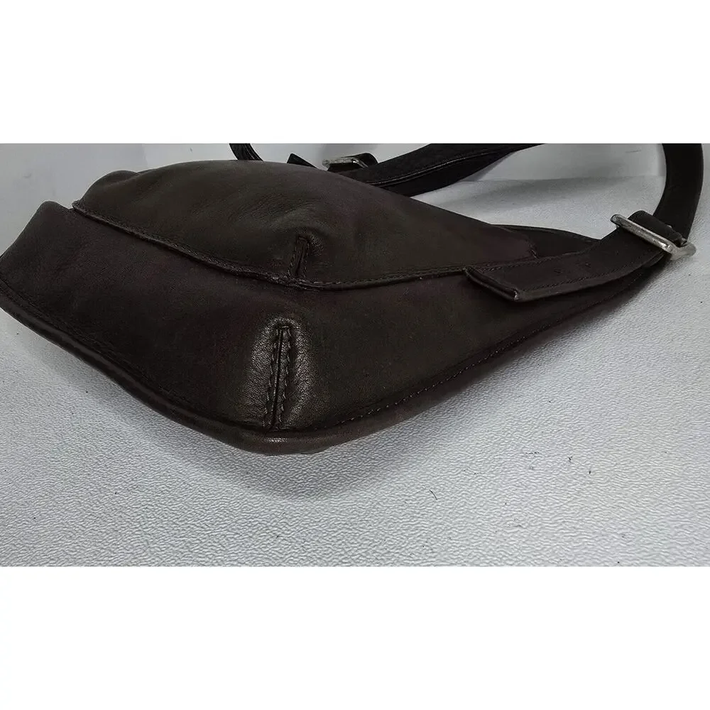Vintage Fossil Leather Crossbody Sling Bag Brown Unisex Front Zip Pocket 90's